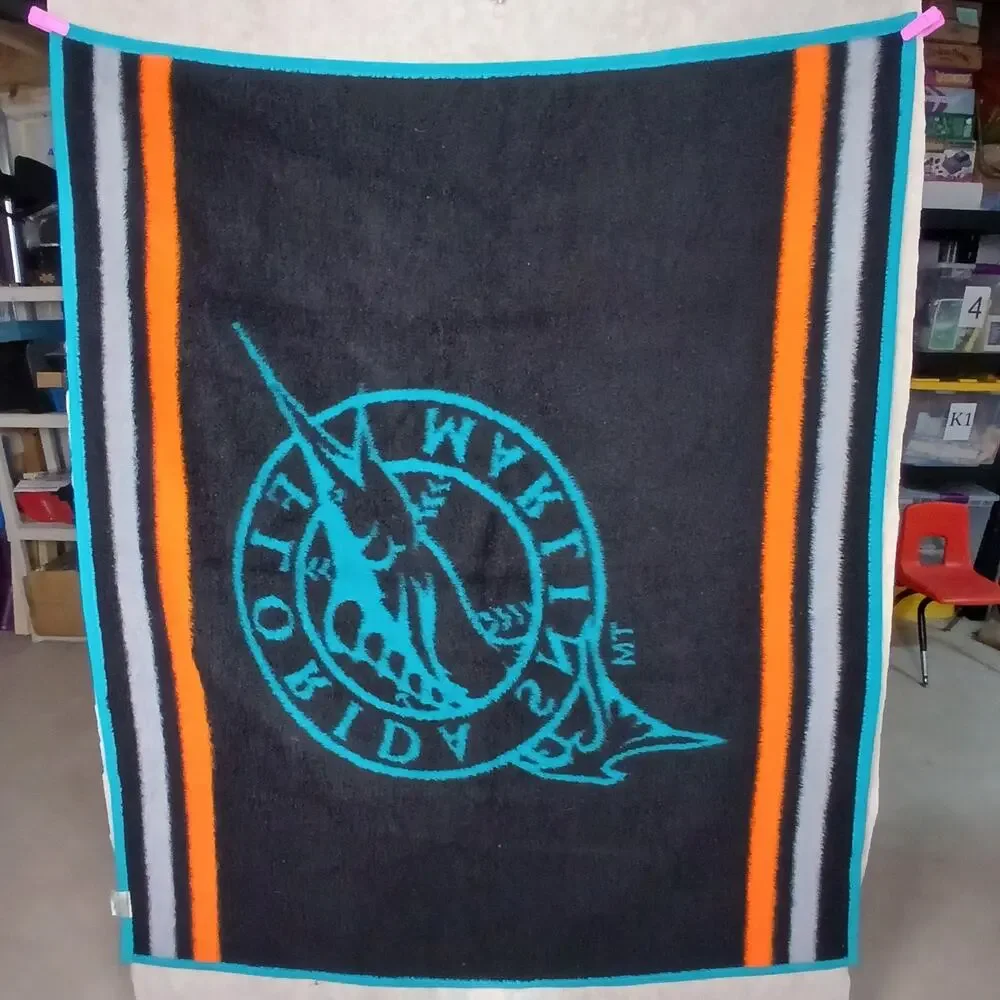 ACRYL Velours Florida Marlins Throw Blanket Vintage Size 57 X 48 Inch Min Piling